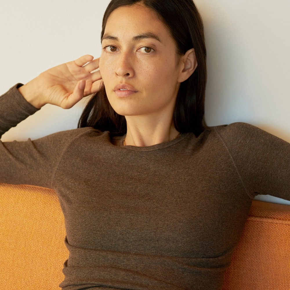 Like New Everlane Pima Micro Rib Long Sleeve Crew Heather Fatigue